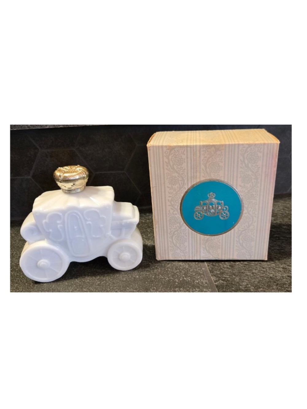 Vintage 70s Avon Figurine Royal Coach Bird Of Paradise Empty Milk Glass Decanter